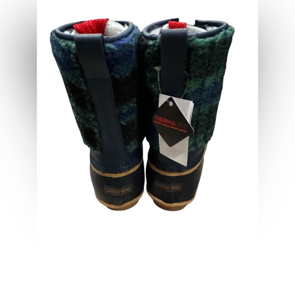 NWT Land’s End insulated duck boot green and blue plaid fleece w/ rubber sole 10 - Picture 4 of 8
